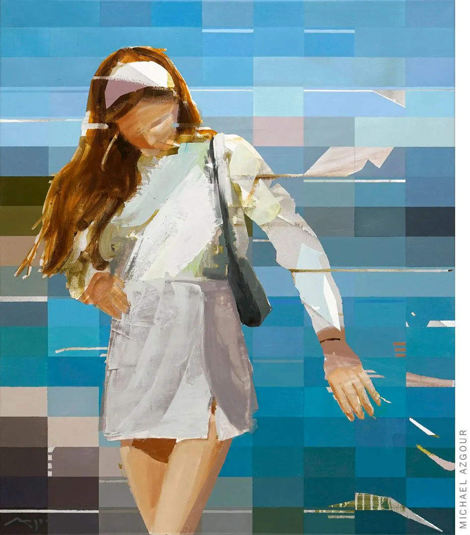 Painting titled #Influencer #lakecomo depicting a female figure posing.