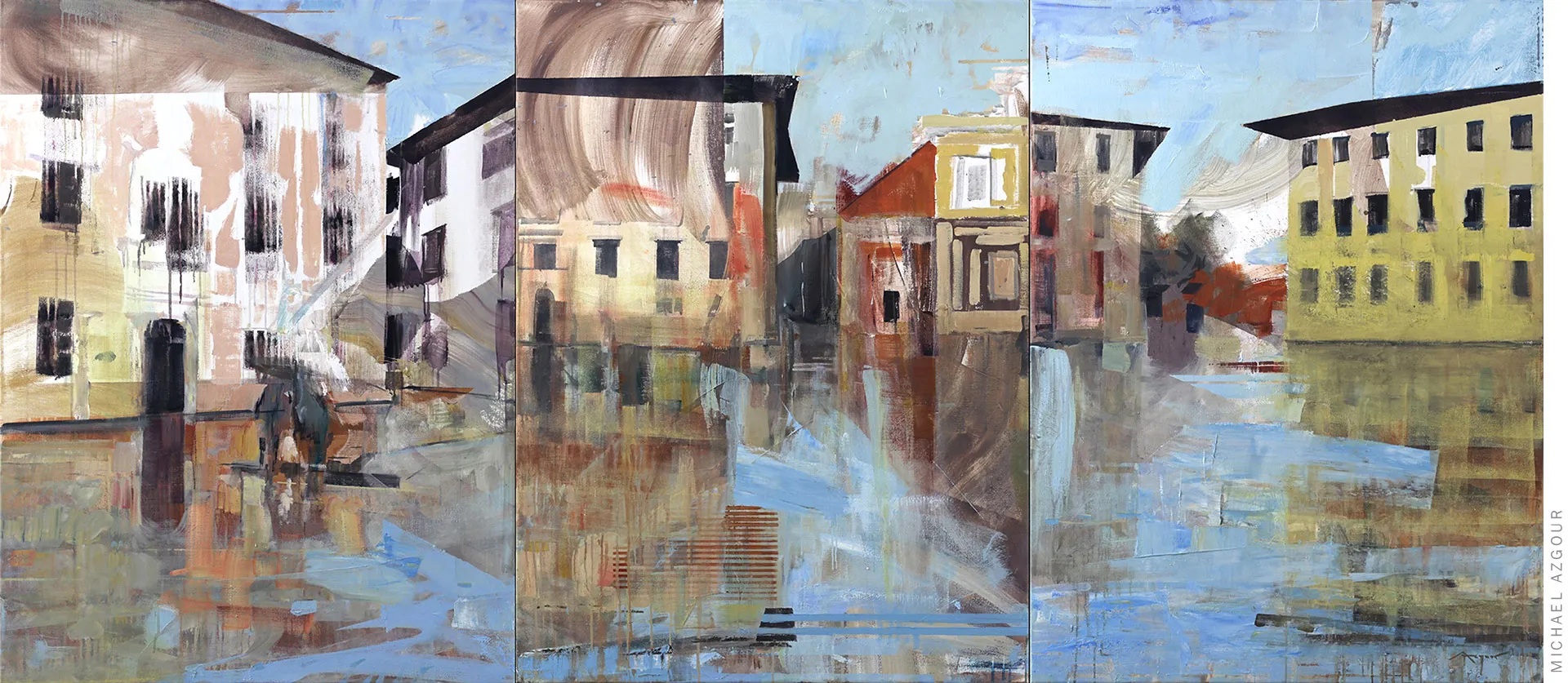 Expressive and abstraction in contemporary art, painting titled Pisa by Californian artist Michael Azgour