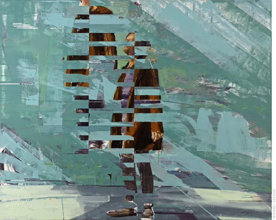 Expressive abstract figurative painting titled Protagonist. Original artwork by contemporary artist Michael Azgour.