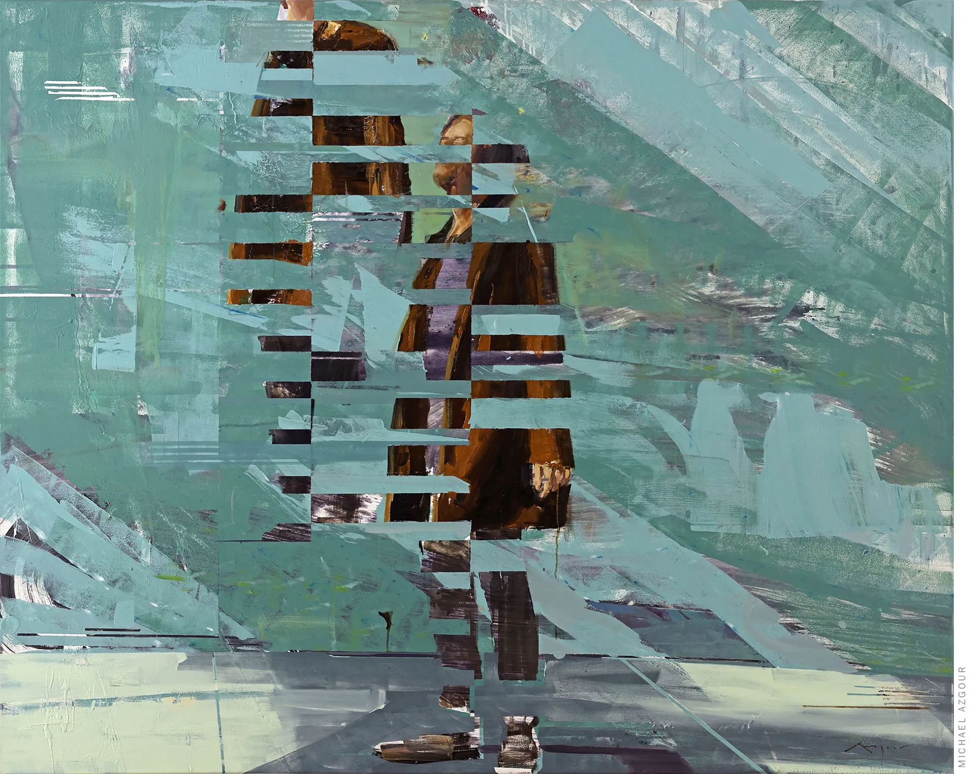 Expressive abstract figurative painting titled Protagonist. Original artwork by contemporary artist Michael Azgour.