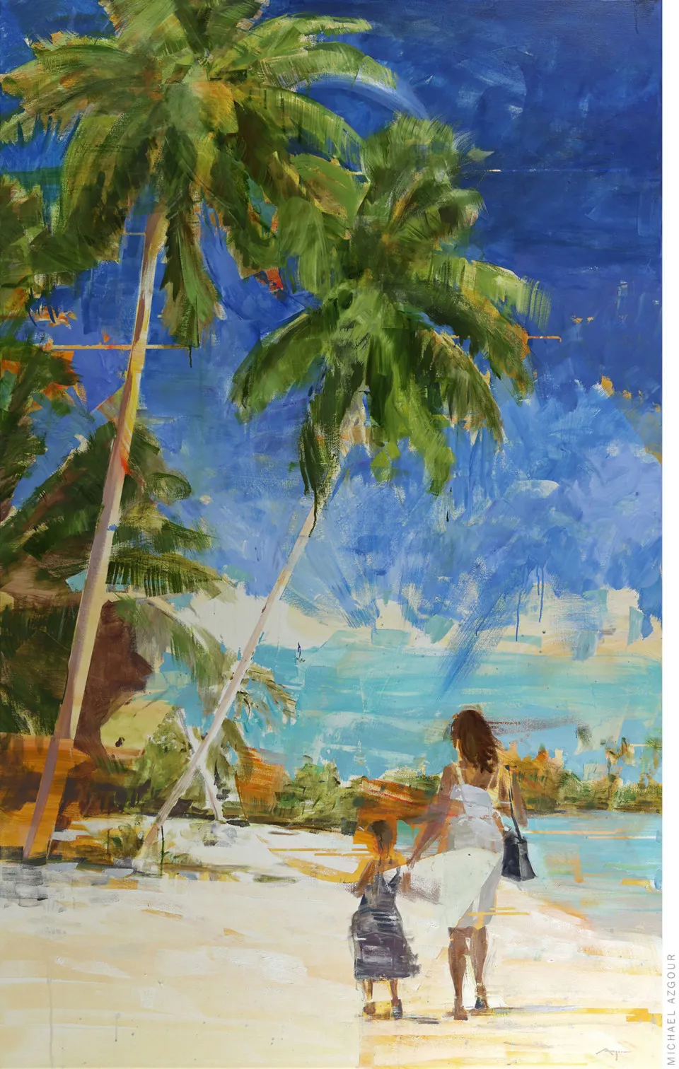 Expressive landscape scenery artwork depicting two figures as the focal point of the piece. Painting titled Kasia and Alicja