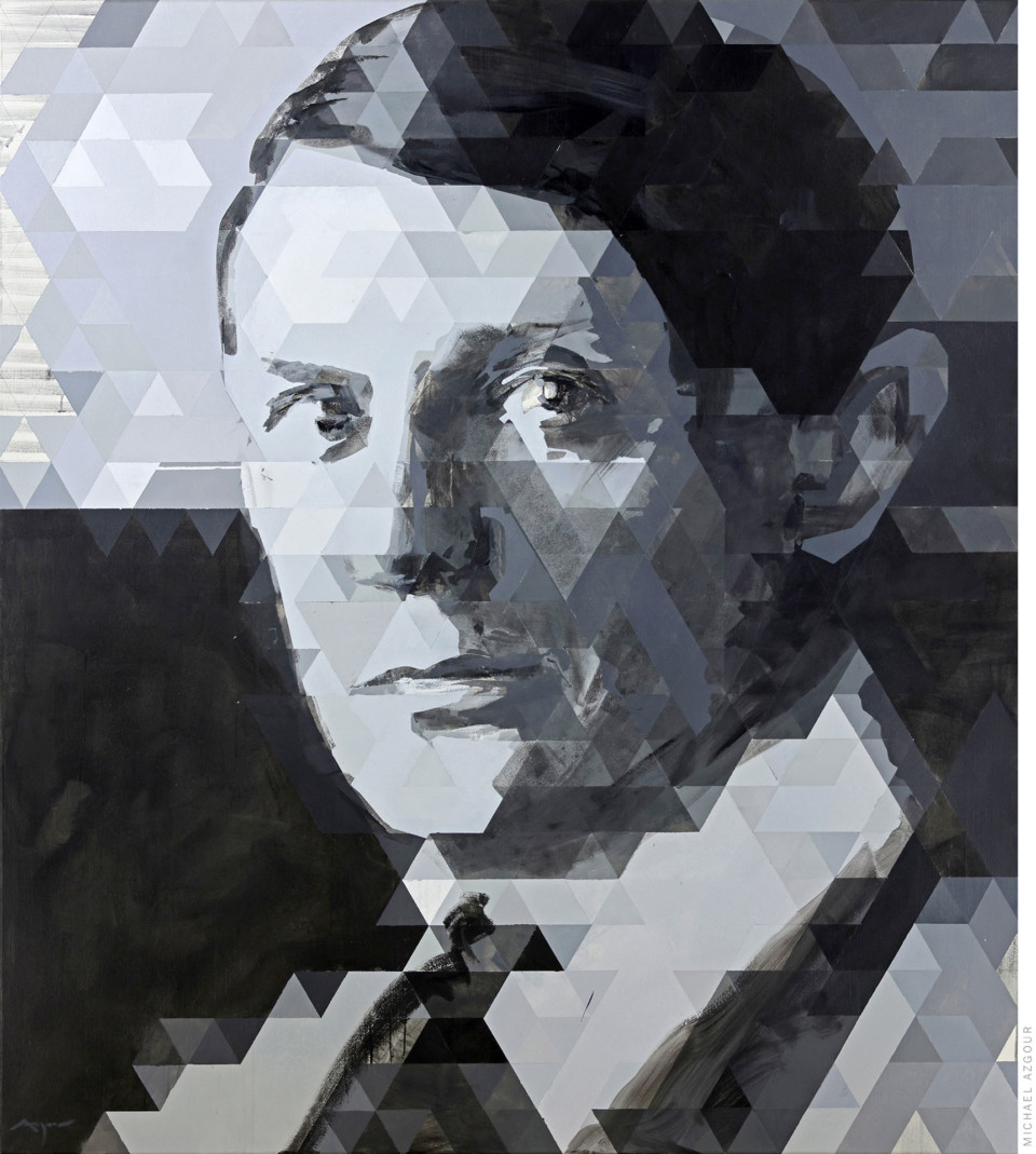 Portrait of Pablo Picasso, Painting of Pablo Picasso Self Portrait, in the style of geometric triangular pattern by contemporary artist Michael Azgour highlighting a new and fresh technique in creating portraits. Light and shadow contrast creates an interesting hook to the viewers